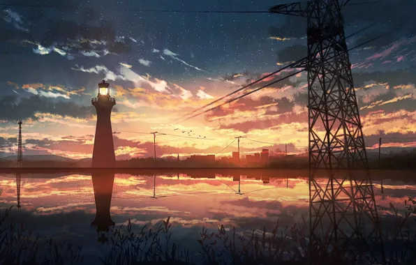 The sky, water, sunset, nature