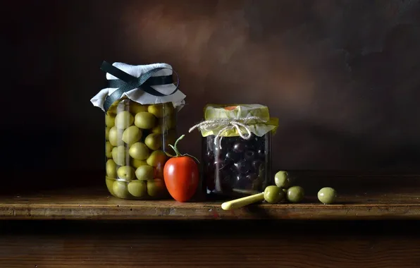 Picture GLASS, Still life, OLIVES, BERRIES, BANKS