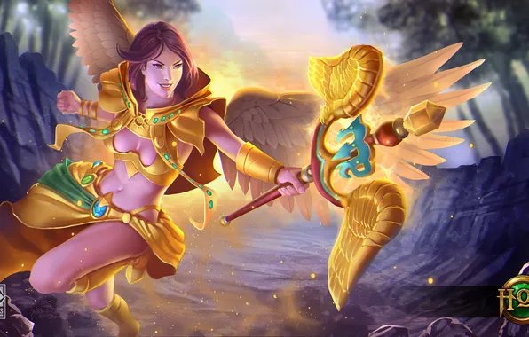 Girl, wings, costume, staff, rod, Heroes of Newerth, Virgo, Martyr