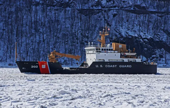 River, ice, Hudson, (WLB-202), buoy tender, coast guard, CGC Willow