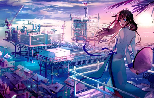 Girl, the city, anime, art