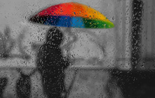 Sadness, autumn, glass, drops, rain, paint, umbrella