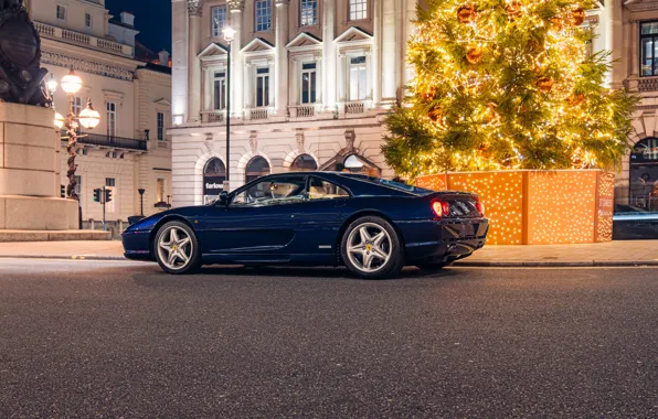 Picture Ferrari, blue, Christmas tree, F355, sports car, Ferrari F355 Berlinetta