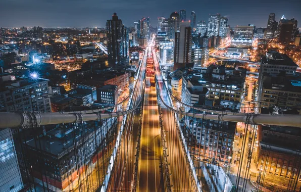 Night, bridge, the city, lights