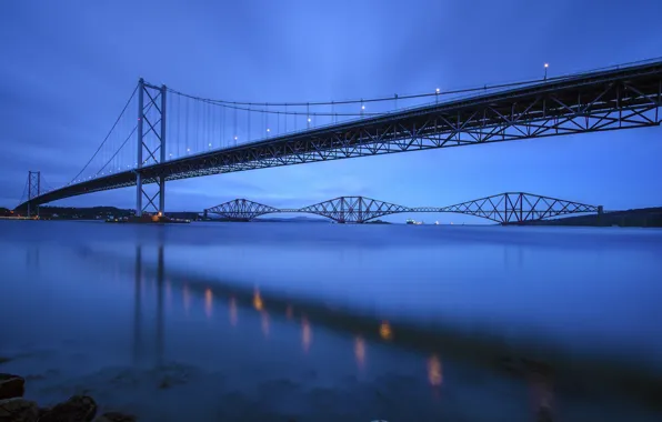 The sky, bridge, river, the evening, Scotland, UK, blue, river