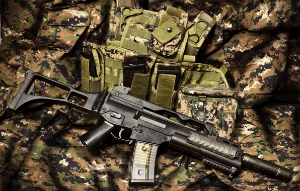 Weapons, machine, camouflage, assault rifle, HK G36C