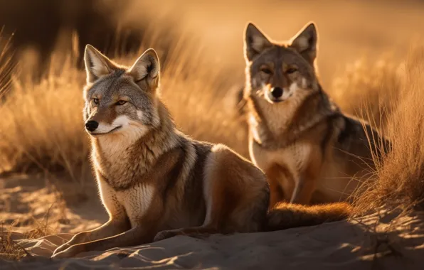 Wolf, pair, wolves, coyote, digital art, the coyotes, AI art, neural network