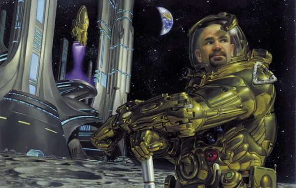 The city, fiction, the moon, astronaut, costume, future