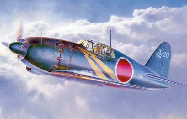 Picture war, art, airplane, painting, aviation, ww2, Mitsubishi J2M