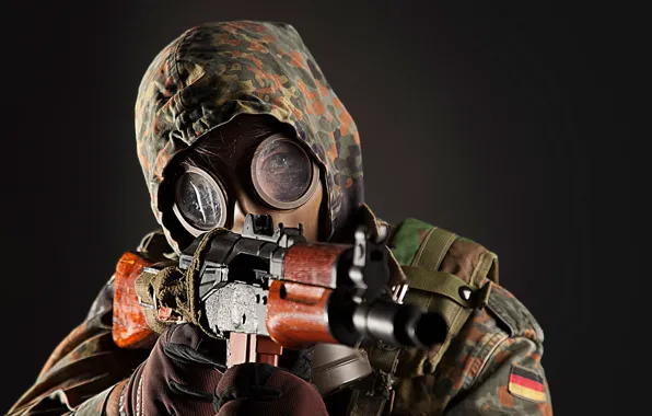 Picture weapons, background, soldiers, machine, gas mask, male