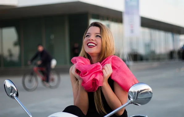 Girl, face, smile, background, laughter, lipstick, shawl