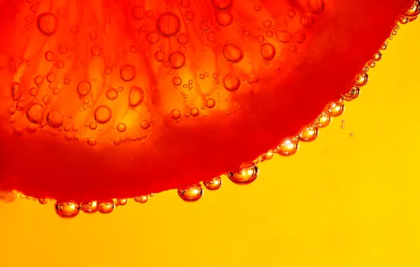 Water, bubbles, orange, slice