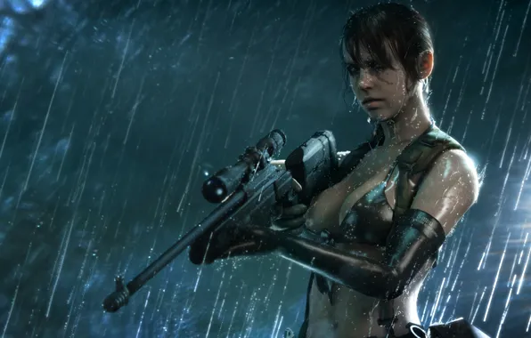 Girl, rain, the game, girl, sniper, game, metal gear solid, rain