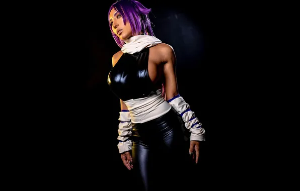Scarf, costume, latex, belt, image, cosplay, purple hair, Bracers
