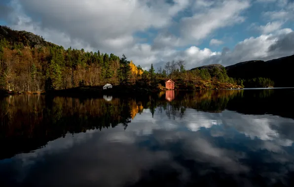 Picture autumn, clouds, lake, Norway, Rogaland