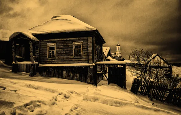 Nature, village, old photo, temple, monochrome, AIMA