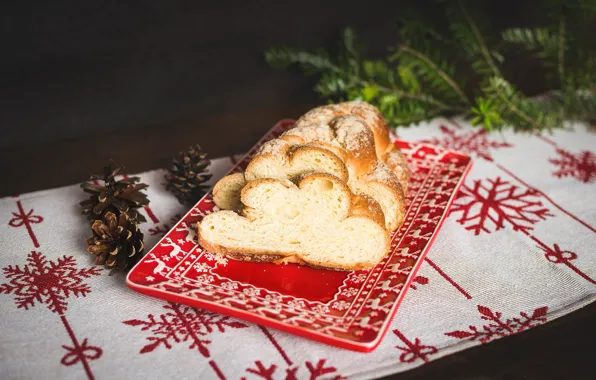 Snowflakes, the dark background, table, holiday, new year, food, Christmas, plate