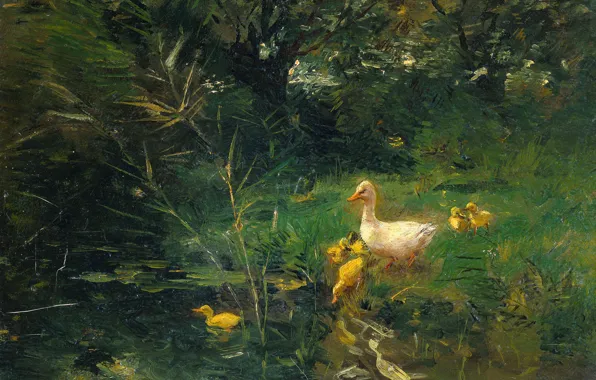 Picture oil, picture, 1907, Willem Maris, Willem Maris, Duck with ducklings