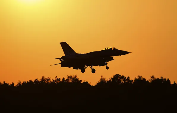 Fighter, silhouette, flight, Fighting Falcon, F-16C