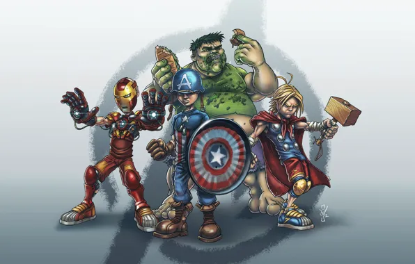Iron man, Hulk, Thor, captain America