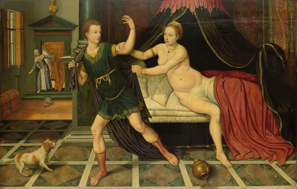Oil, picture, mythology, 1575, Joseph and Potiphar's wife