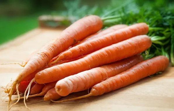 Table, harvest, vegetables, carrots, young, bokeh, composition, fresh