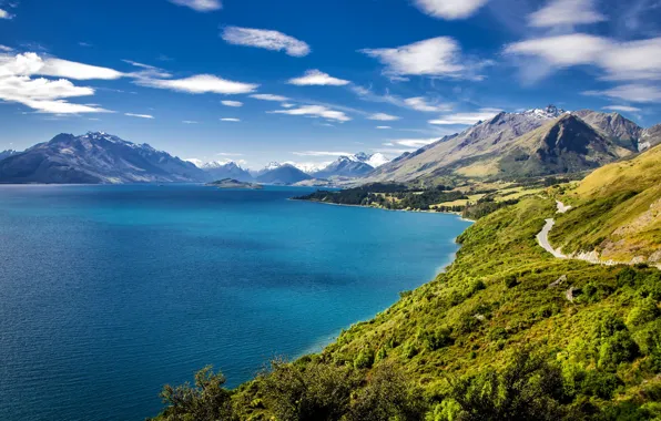 Picture mountains, lake, New Zealand, Wakatipu