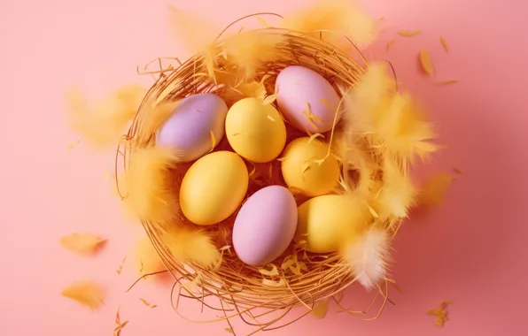 Holiday, eggs, spring, feathers, yellow, Easter, socket, painted