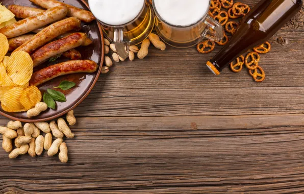 Foam, glass, bottle, sausage, beer, nuts, nuts, beer