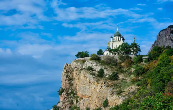 The sky, clouds, rock, Church, Russia, Crimea, rock, Church Of The Resurrection