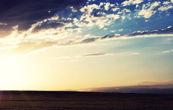 Field, the sky, clouds, landscape, nature, horizon
