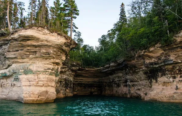Forest, river, rocks, USA, Michigan
