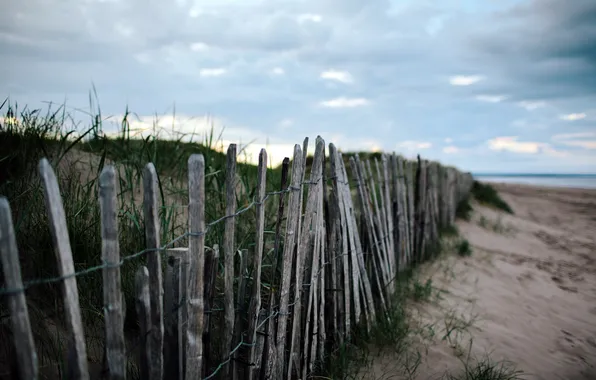 Sea, beach, landscape, the fence