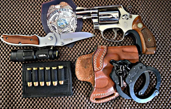 Weapons, icon, knife, flashlight, handcuffs, colt