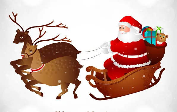 The inscription, Christmas, gifts, white background, New year, sleigh, Santa Claus, deer