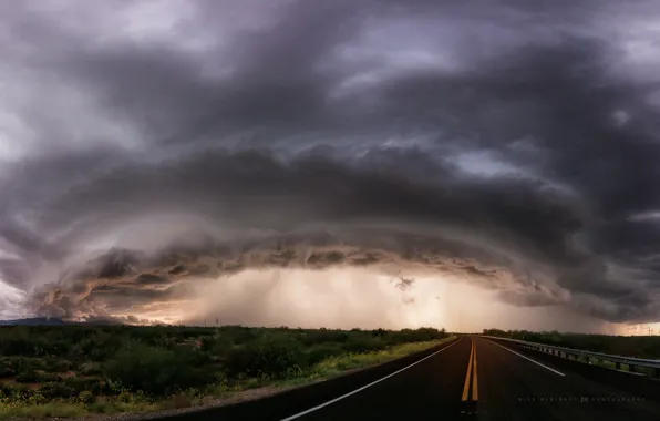 Road, the sky, clouds, clouds, storm