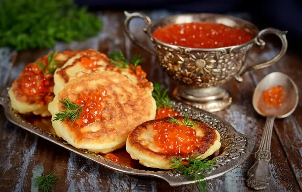 Picture dill, dishes, caviar, pancakes, treat