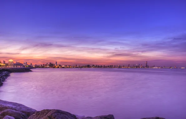 The sky, clouds, sunset, the city, the evening, The Persian Gulf, Kuwait, Kuwait