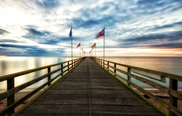 Landscape, bridge, flags