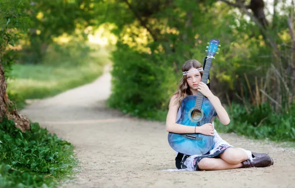 Picture girl, music, guitar