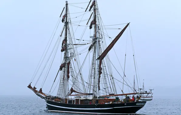 Sea, fog, sailboat