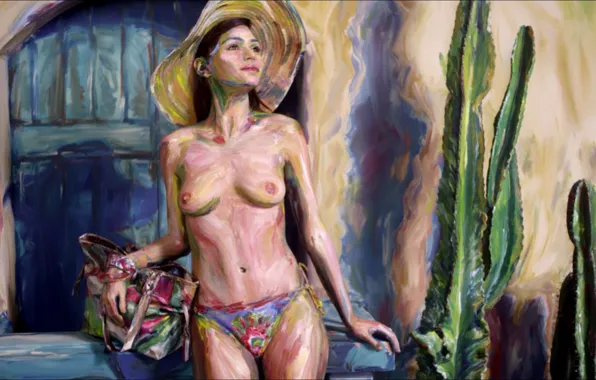 Nipples, boobs, art, painting, topless, tits, breasts, bikini