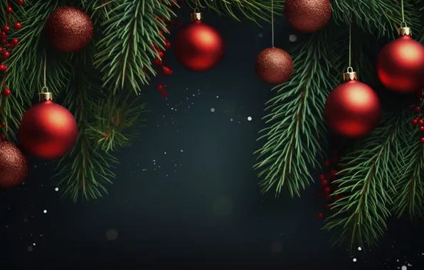 Decoration, the dark background, balls, New Year, Christmas, red, new year, happy