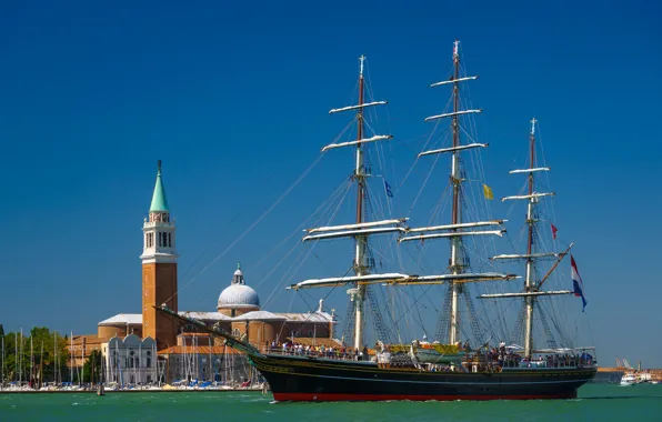 Picture sailboat, Italy, Church, Venice, Cathedral, Laguna, Italy, Venice