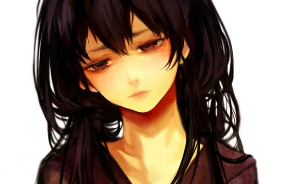 Sadness, eyes, girl, face, anime, art, tcb