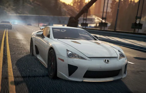 Picture road, bridge, the city, race, need for speed most wanted 2012, Lexus LFA