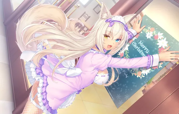 Ruski, poster, corset, long hair, bezel, different eyes, cat ears, Cat Heaven
