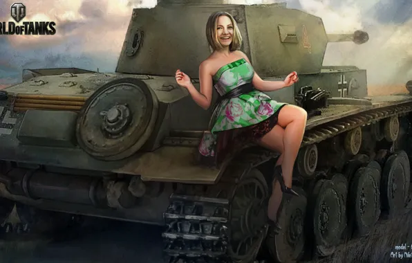 Picture girl, tank, girl, tanks, WoT, World of tanks, tank, Anastasia