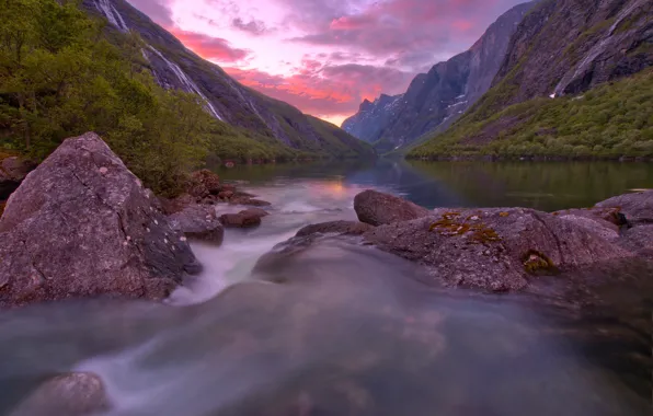 Picture mountains, lake, stones, Norway, Norway