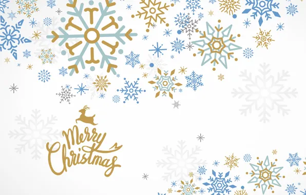 Snowflakes, the inscription, deer, blue, Christmas, white background, New year, light background